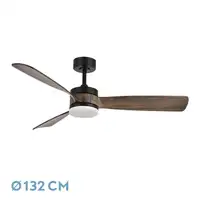 Ventilador DC Oriente negro/roble 132cm LED 3 aspas y 6 velocidades