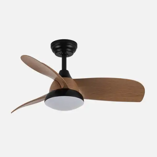 Ventilador DC Átomo negro/madera oscura LED 24W 3 aspas y 6 velocidades