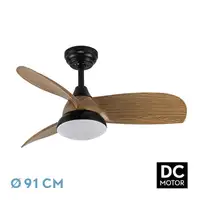Ventilador DC Átomo negro/madera oscura LED 24W 3 aspas y 6 velocidades
