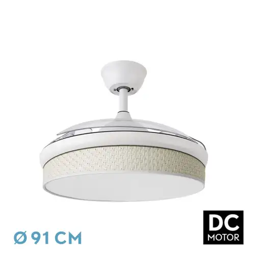 Ventilador DC Moda blanco/cañizo blanco LED 91 cm con mando y memoria