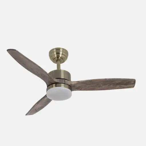 Ventilador DC Torino cuero/roble 107cm, LED, 3 aspas, 6 velocidades