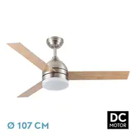 Ventilador DC Legio níquel LED 26W, 3 aspas y mando