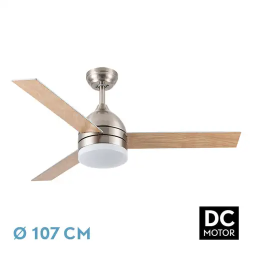 Ventilador DC Legio níquel LED 26W, 3 aspas y mando