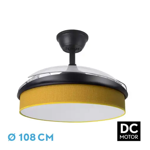 Ventilador DC Moda negro/amarillo LED 108 cm con mando