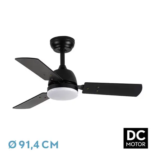 Ventilador DC Portico negro, LED 20W, 3 aspas y 6 velocidades