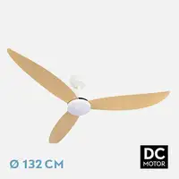 Fabrilamp Genil ventilador de techo blanco/haya, 3 aspas, 132 cm, led y mando