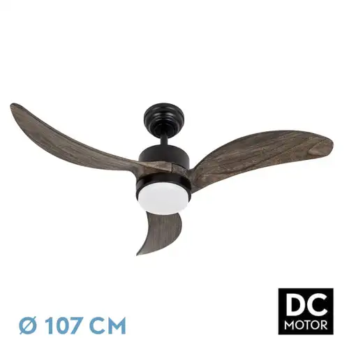 Ventilador DC Bembezar negro/roble 107cm, LED, 3 aspas, 6 velocidades