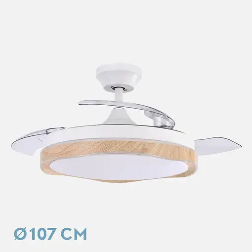 Fabrilamp Blondi ventilador de techo blanco/haya led 72W aspas plegables