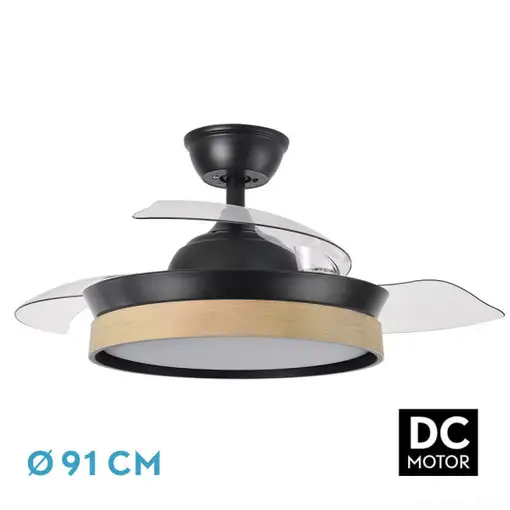 Ventilador DC IGLU 72W 3 Aspas Desplegables, LED regulable, remoto, temporizador