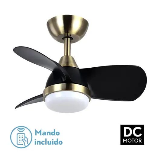 Ventilador DC Pirdo cuero/negro con luz LED, 3 aspas y mando