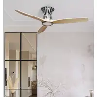 Ventilador LED níquel/haya, 6 vel., con mando y temporizador