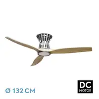 Ventilador LED níquel/haya, 6 vel., con mando y temporizador