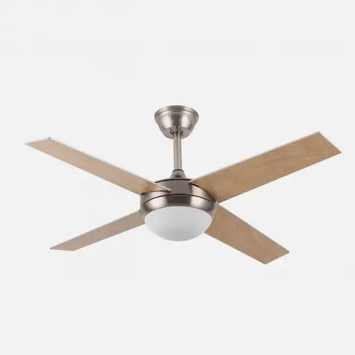 Ventilador DC Ciro níquel 4 aspas plata/haya E27 y temporizador