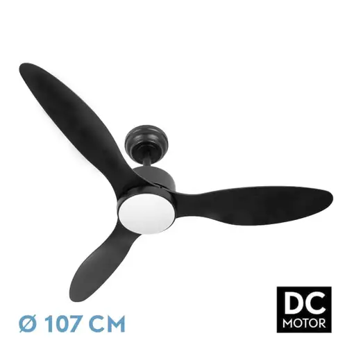 Ventilador DC Serpa negro LED 24W, 3 aspas y mando incluido