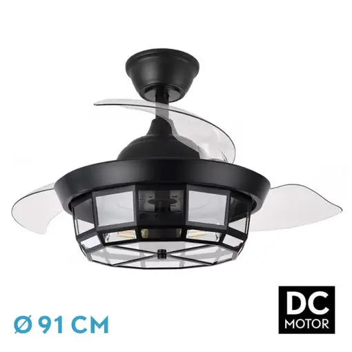 Ventilador DC TORNADO MINI negro 3xE27 con aspas desplegables