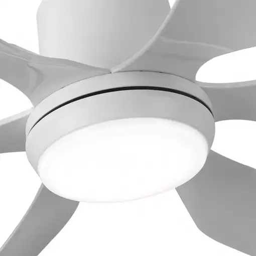 Ventilador LED blanco, 6 aspas, 6 vel., con mando y temporizador