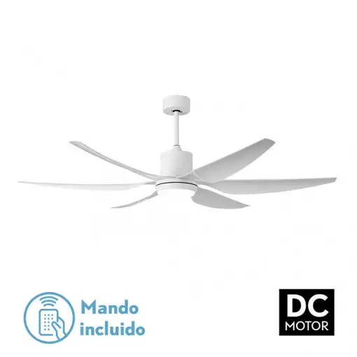 Ventilador LED blanco, 6 aspas, 6 vel., con mando y temporizador