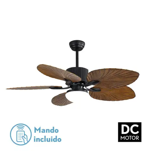 Ventilador DC Colla negro 5 aspas marrón LED 132cm con mando