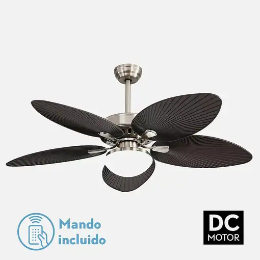 Fabrilamp Borasco ventilador de techo niquel/marron, 5 aspas, 132 cm, Led, mando