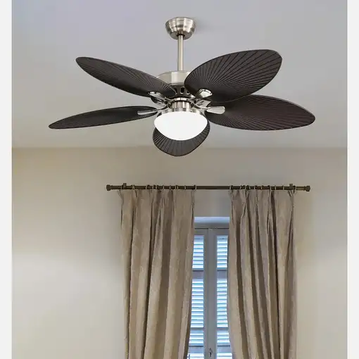 Fabrilamp Borasco ventilador de techo niquel/marron, 5 aspas, 132 cm, Led, mando