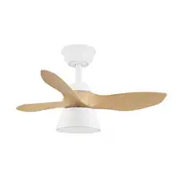 Fabrilamp Cúbico ventilador de techo blanco/haya, 3 aspas, led 36W, mando