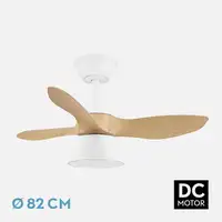 Fabrilamp Cúbico ventilador de techo blanco/haya, 3 aspas, led 36W, mando