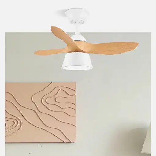 Fabrilamp Cúbico ventilador de techo blanco/haya, 3 aspas, led 36W, mando