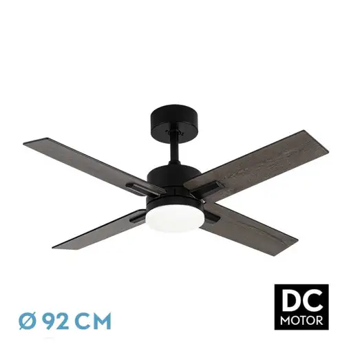 Ventilador DC Talco negro LED 20W, 4 aspas y mando