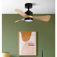 Ventilador DC Zepelin negro/madera clara LED 18W con 3 aspas