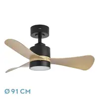 Ventilador DC Zepelin negro/madera clara LED 18W con 3 aspas