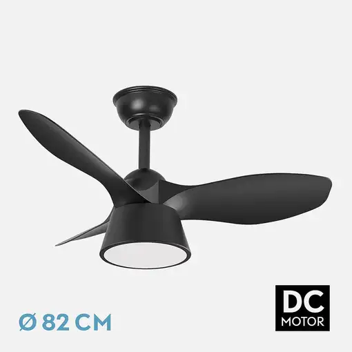 Fabrilamp Cúbico ventilador de techo negro, 3 aspas, led 36W, mando