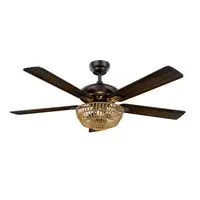 Ventilador DC Cesta negro 5 aspas con 3 portalámparas E27