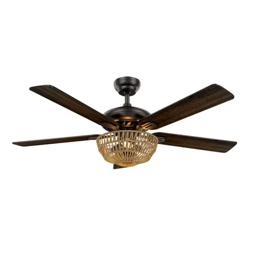 Ventilador DC Cesta negro 5 aspas con 3 portalámparas E27