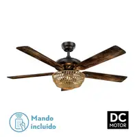 Ventilador DC Cesta negro 5 aspas con 3 portalámparas E27