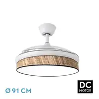 Ventilador DC Moda blanco/cañizo oscuro LED 91 cm con mando y memoria