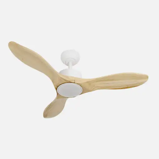 Ventilador DC Segre blanco/haya 107cm, LED, 3 aspas, 6 velocidades