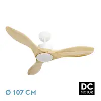 Ventilador DC Segre blanco/haya 107cm, LED, 3 aspas, 6 velocidades