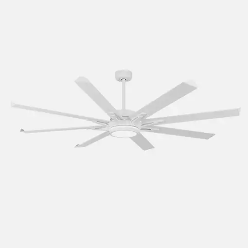 Ventilador LED blanco, 8 aspas, luz doble, mando, memoria y temporizador
