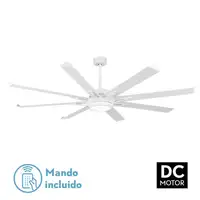 Ventilador LED blanco, 8 aspas, luz doble, mando, memoria y temporizador