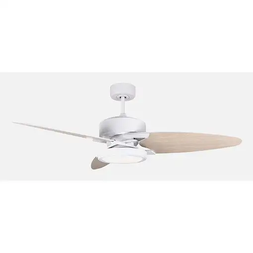 Fabrilamp Cross ventilador de techo blanco, 3 aspas reversibles blanco/haya, led