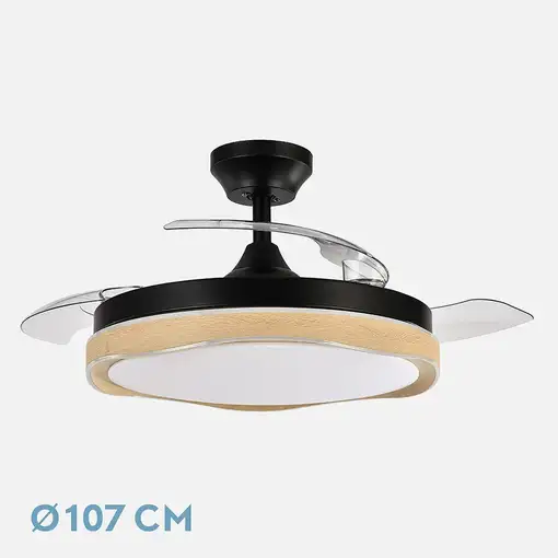 Fabrilamp Blondi ventilador de techo negro/madera led 72W aspas plegables