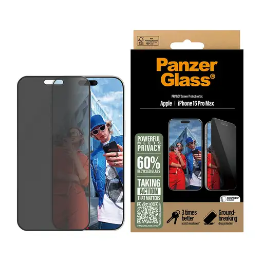 PanzerGlass ® Privacy Screen Protector iPhone 16 Pro Max | Ultra-Wide Fit Protecto