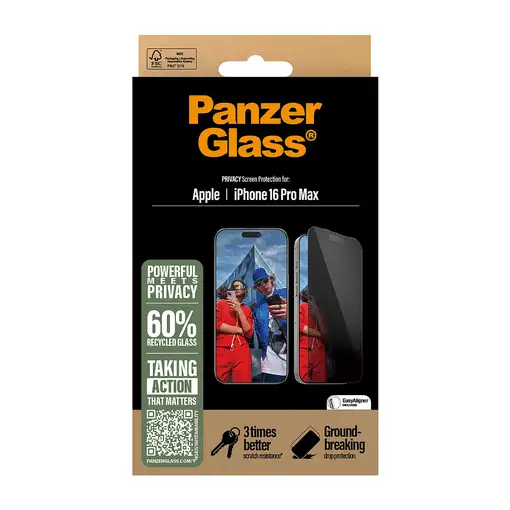 PanzerGlass ® Privacy Screen Protector iPhone 16 Pro Max | Ultra-Wide Fit Protecto