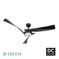 Ventilador DC Tarento negro 132cm, LED, 3 aspas, 6 velocidades