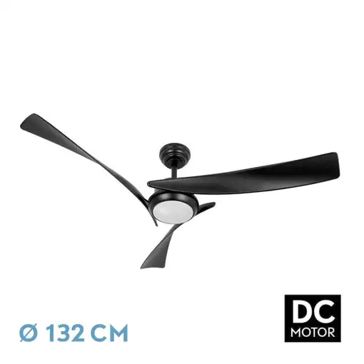 Ventilador DC Tarento negro 132cm, LED, 3 aspas, 6 velocidades