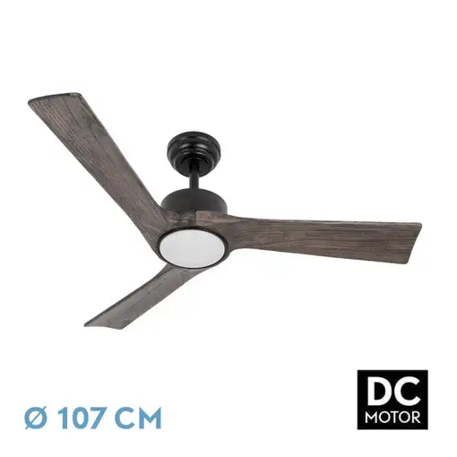 Ventilador DC Orinoco negro/roble 107cm, LED, 3 aspas, 6 velocidades