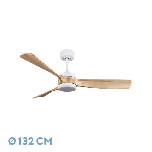 Ventilador DC Oriente blanco/haya 132cm LED 3 aspas y 6 velocidades