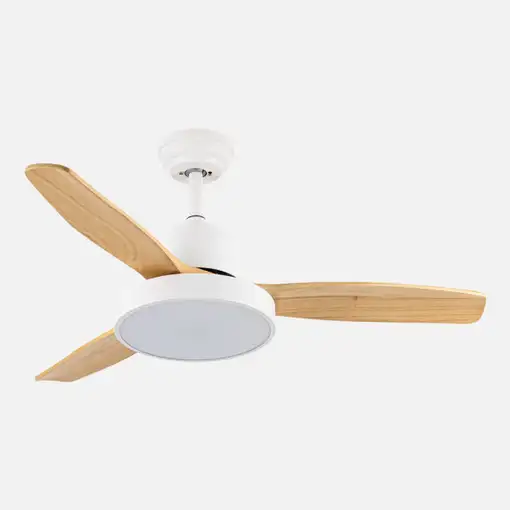Ventilador DC Kavala blanco/haya 112cm, LED, 3 aspas, 6 velocidades