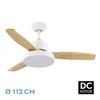 Ventilador DC Kavala blanco/haya 112cm, LED, 3 aspas, 6 velocidades