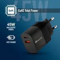 Cargador GAN de pared ultrarápido de 45W con 2 puertos: 1 USB-C 1 USB-A, NGS